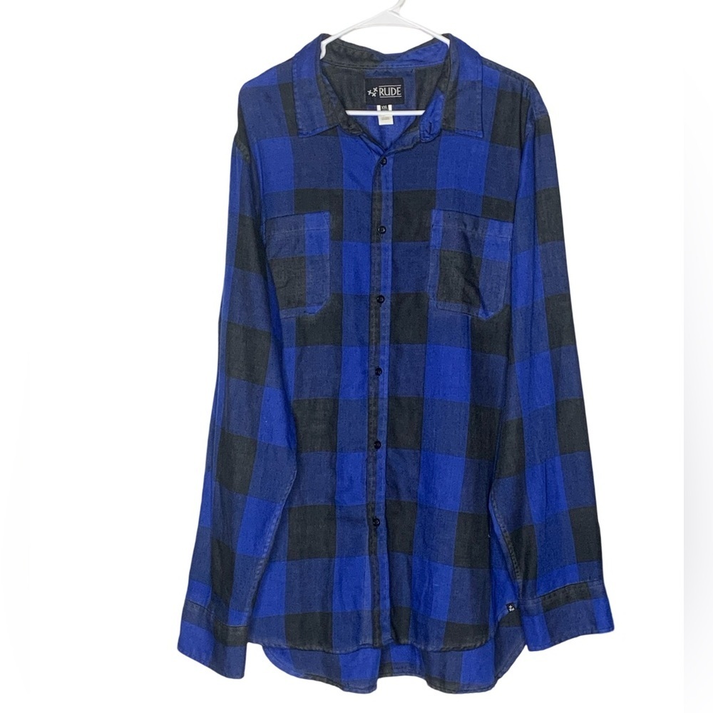 Rude Check Button Up Top